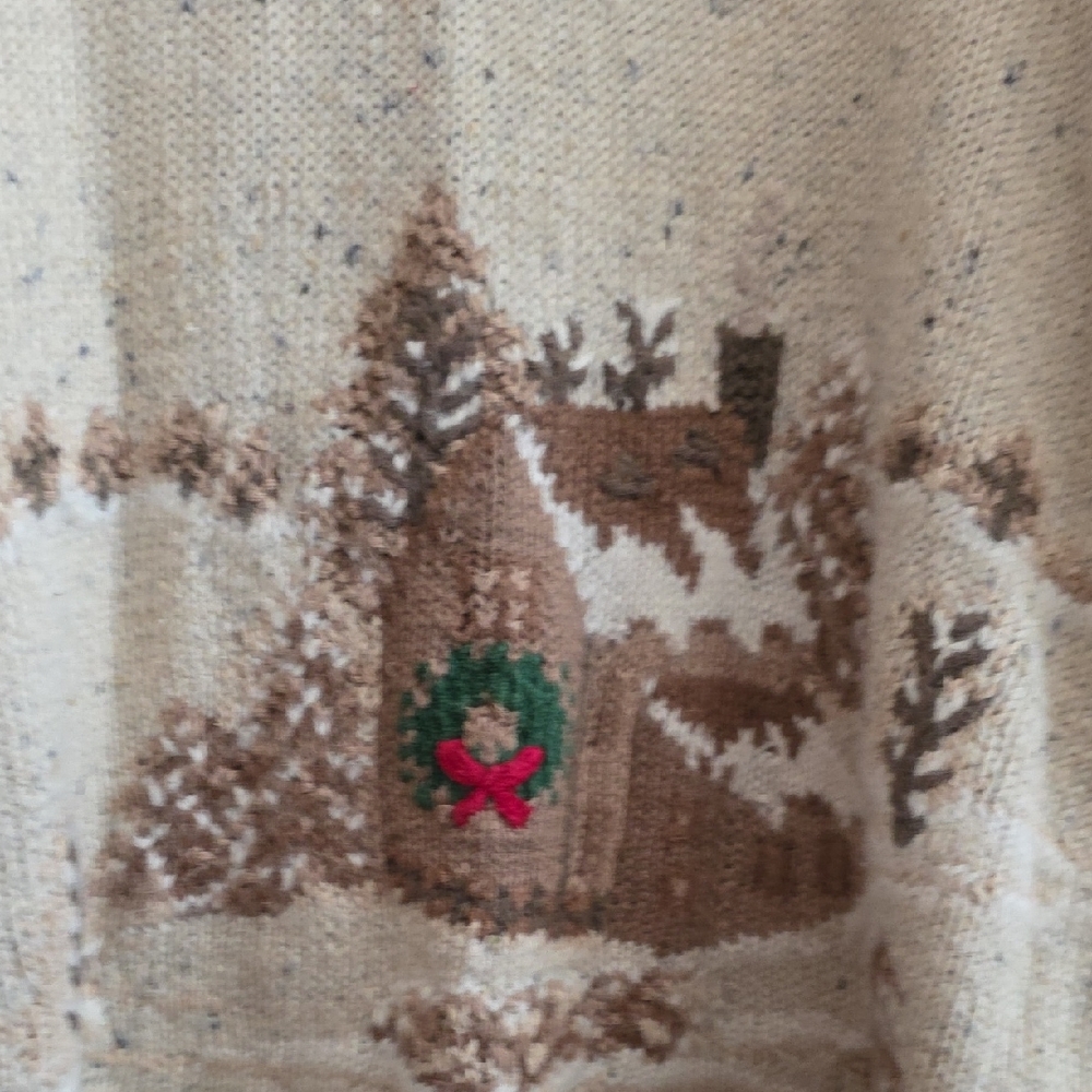 Norther Isles Hand Knitted Cozy Holiday Cardigan with Village Scene Sz M - Picture 11 of 15